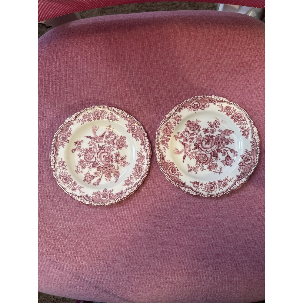 Crown Ducal Bristol Pink Red Transferware Bread Plates 6" England Lot Of 2
